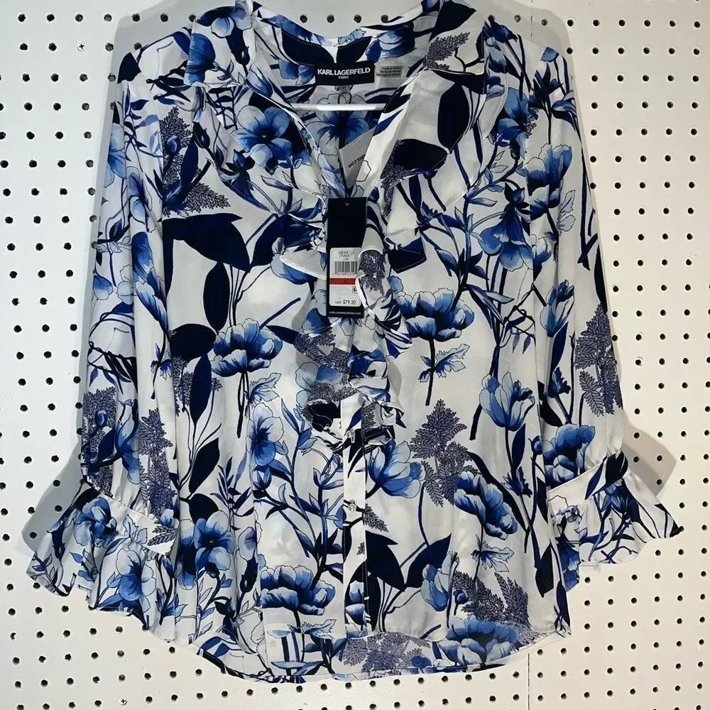 Karl Lagerfeld tied front pearl button down blouse